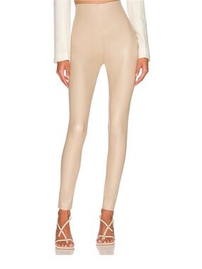 Commando- High-Waist Vegan Leather Leggings in Beige